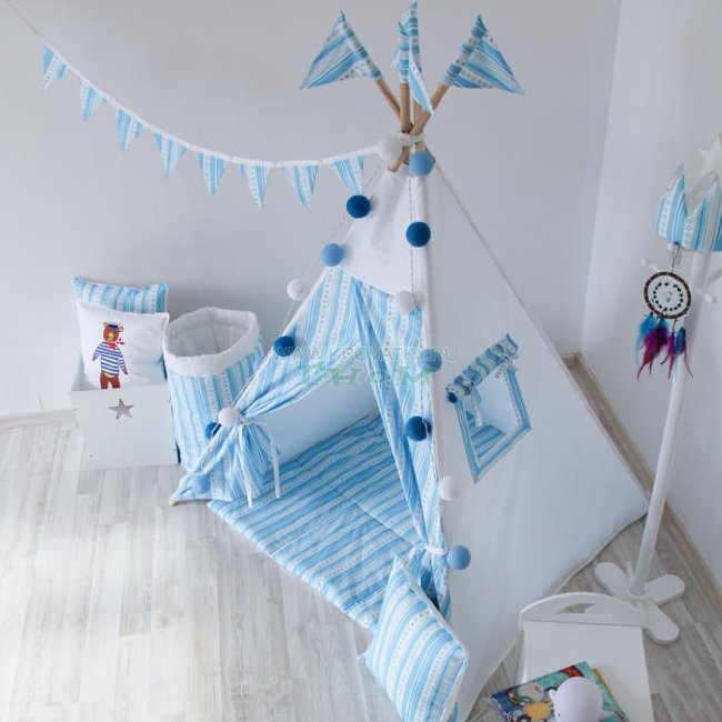 Коврик Бомбон для большого вигвама Blue Stripes, Арт. vv020408 Коврик Бомбон для большого вигвама Blue Stripes, Арт. vv020408